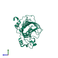 Monomeric assembly 1 of PDB entry 1o8i coloured by chemically distinct molecules, side view.