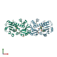 PDB entry 1o9b coloured by chain, front view.