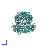 PDB entry 1obi coloured by chain, side view.