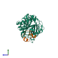 PDB entry 1oc0 coloured by chain, side view.