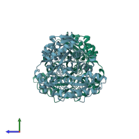 PDB entry 1ocm coloured by chain, side view.