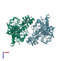 PDB entry 1ocm coloured by chain, top view.