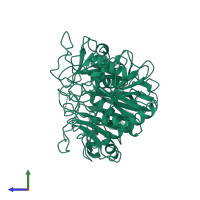 PDB entry 1oen coloured by chain, side view.