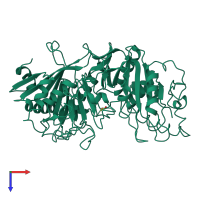 PDB entry 1oen coloured by chain, top view.