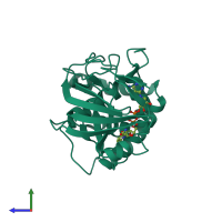 Monomeric assembly 1 of PDB entry 1og4 coloured by chemically distinct molecules, side view.