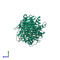 PDB entry 1ojm coloured by chain, side view.