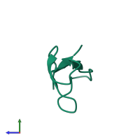 PDB entry 1omb coloured by chain, side view.