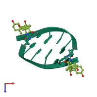 Homo dimeric assembly 1 of PDB entry 1on5 coloured by chemically distinct molecules, top view.