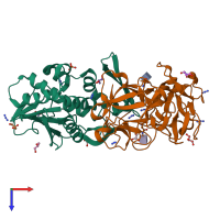 PDB entry 1onk coloured by chain, top view.