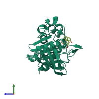 PDB entry 1onz coloured by chain, side view.