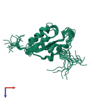 PDB entry 1oqa coloured by chain, ensemble of 15 models, top view.
