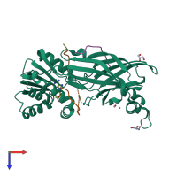 PDB entry 1or8 coloured by chain, top view.