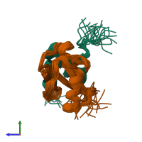 PDB entry 1otr coloured by chain, ensemble of 20 models, side view.