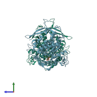PDB entry 1p1i coloured by chain, side view.
