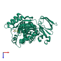 Monomeric assembly 1 of PDB entry 1p1m coloured by chemically distinct molecules, top view.