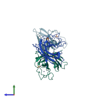 PDB entry 1p1v coloured by chain, side view.