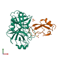 PDB entry 1p2j coloured by chain, front view.