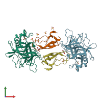 PDB entry 1p2q coloured by chain, front view.