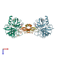 PDB entry 1p2q coloured by chain, top view.