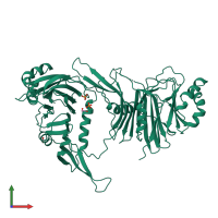 Homo dimeric assembly 1 of PDB entry 1p35 coloured by chemically distinct molecules, front view.
