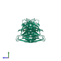 Homo dimeric assembly 2 of PDB entry 1p35 coloured by chemically distinct molecules, side view.