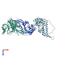 PDB entry 1p35 coloured by chain, top view.