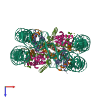 Hetero decameric assembly 1 of PDB entry 1p3f coloured by chemically distinct molecules, top view.