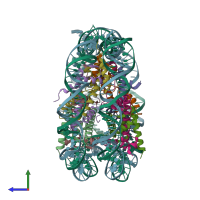 PDB entry 1p3f coloured by chain, side view.