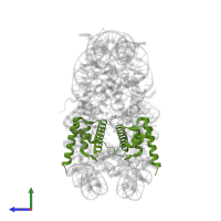 Histone H2B 1.1 in PDB entry 1p3f, assembly 1, side view.