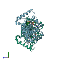 PDB entry 1p45 coloured by chain, side view.