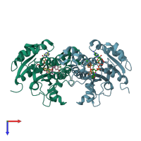 PDB entry 1p45 coloured by chain, top view.