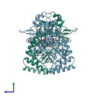 PDB entry 1p6h coloured by chain, side view.