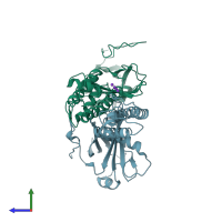 PDB entry 1p7b coloured by chain, side view.