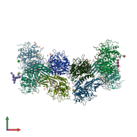 PDB entry 1p8j coloured by chain, front view.