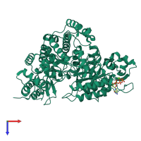 PDB entry 1peo coloured by chain, top view.