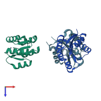 PDB entry 1pey coloured by chain, top view.