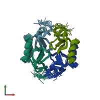 PDB entry 1pfm coloured by chain, ensemble of 15 models, front view.