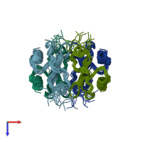 PDB entry 1pfn coloured by chain, ensemble of 12 models, top view.