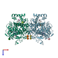 PDB entry 1pge coloured by chain, top view.