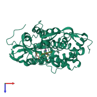 PDB entry 1phg coloured by chain, top view.