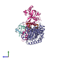 PDB entry 1phj coloured by chain, side view.