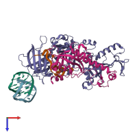 PDB entry 1phj coloured by chain, top view.