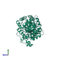 PDB entry 1pkn coloured by chain, side view.