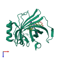 Monomeric assembly 1 of PDB entry 1pm1 coloured by chemically distinct molecules, top view.