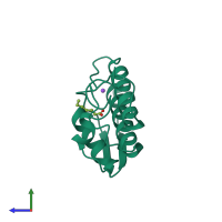 PDB entry 1po8 coloured by chain, side view.