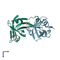 PDB entry 1pt1 coloured by chain, top view.