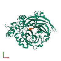 PDB entry 1pt2 coloured by chain, front view.