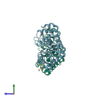 PDB entry 1pu8 coloured by chain, side view.