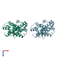 PDB entry 1pu8 coloured by chain, top view.