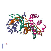 PDB entry 1puf coloured by chain, top view.